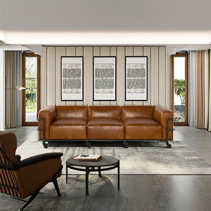 Premium Cow Leather Rolling <b>Sofa</b> Steel Frame with Casters Industrial Couch Design Contemporary Design Living Room Furniture - Product Image 6
