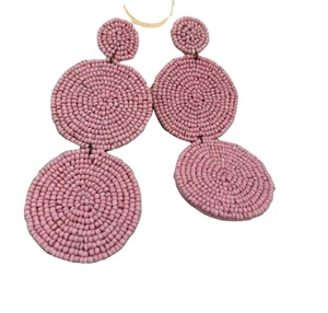Pendientes colgantes redondos con cuentas moradas hechos a mano, con diseño de círculos, estilo bohemio para mujer, accesorios de joyería de moda. - Product Image 2