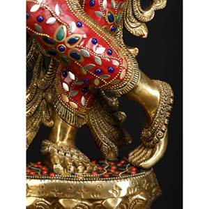 Statue en laiton superfine de 26 pouces du Seigneur Krishna jouant de la flûte avec une incrustation complexe Sculpture Artwork - Product Image 4