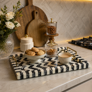 Luxury Bone Inlay Serving Tray Set | Handmade Wooden Decorative Food Serving Trays for Home Decor Kitchen Wedding <b>Gift</b> Use - Product Image 3