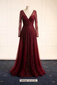 Elegante Vestido de Noche Borgoña con Cuello en V, Manga Larga, Lujoso Vestido Formal con Cuentas y Lentejuelas, Vestido de Fiesta para Mujer, Tallas Grandes - Product Image 3