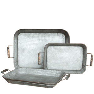 Ensemble de 3 plateaux de service rectangulaires rustiques en métal galvanisé, écologiques, lavables au lave-vaisselle, décoration de ferme, faits à la main - Product Image 1