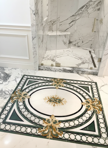 Carreaux de sol décoratifs antidérapants de luxe, étanches, en marbre méditerranéen incrusté, faits à la main, installation flottante pour salon - Product Image 3