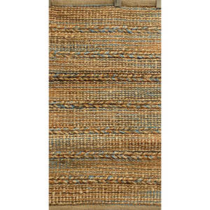 Handmade Striped Jute Area Rug Brown/Blue Natural <b>Fiber</b> Turned Tool <b>Product</b> - Product Image 2
