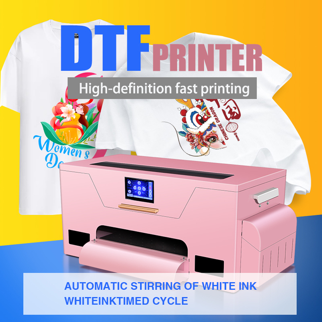 A3 DTF Printer XP600 Printhead 30cm Pink Color Heat Transfer Machine for T-Shirt Printing