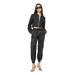 Conjunto deportivo de alta calidad, nuevo, 100% algodón polar, con logo personalizado, top corto tipo sudadera con capucha para mujer, conjunto de jogger corto, traje deportivo para damas, conjunto corto liso. - Product Image 1