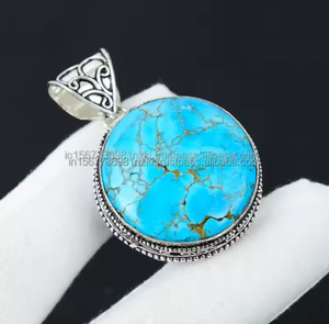 สร้อยคอจี้อัญมณีสีฟ้าเทอร์ควอยส์925เงินแท้ทรงกลมสร้อยคอของขวัญวันเกิดสำหรับคริสต์มาส - Product Image 3