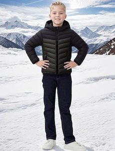 Chaqueta Acolchada Ligera con Capucha para Hombre, con Cierre, Color Azul, Chaqueta de Invierno a Prueba de Viento, 100% Plumón, Forro Polar - Product Image 6