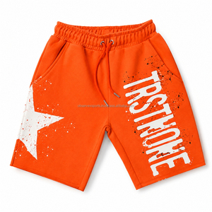 Vintage Washed Shorts Men's Casual Shorts Faded Look 100% French Terry Shorts for Men with Long <b>String</b> - Product Image 5