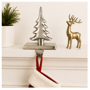Modern Heavy Duty Silver Metal Christmas Tree <b>Stocking</b> <b>Holder</b> & Hanger with Mantel Weighted Base and Fireplace Hooks - Product Image 2