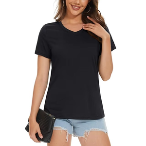 T-shirt en coton léger pour femme avec logo personnalisé, col en V, manches courtes, décontracté, respirant, haut basique d'été 2026 - Product Image 2