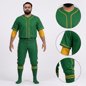 ชุดเบสบอลชาย สีเขียวเหลือง ชุดเสื้อเจอร์ซีย์และกางเกงขายาว แขนสั้น คอวี ระบายอากาศ ป้องกันแบคทีเรีย ซึมซับความชื้น - Product Image 6