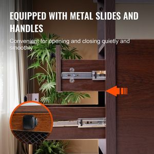 โต๊ะข้างเตียงแบบแคบ4ชั้นสไตล์โรงนาช่องพอร์ต USB ช่องเก็บของ2ลิ้นชักสีน้ำตาลสำหรับห้องนั่งเล่นห้องนอน - Product Image 5