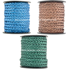 สายหนังแบบถัก3ชั้นสีฟ้าเมทัลลิกแวววาวสายหนังแบนเครื่องประดับ DIY - Product Image 5