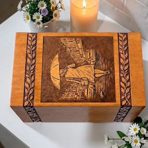 Handcrafted Wooden Urn <b>Box</b> | Rainy Walk <b>Memorial</b> Engraved Ashes Container Funeral <b>Memorial</b> Keepsake by AYAANS - Product Image 5