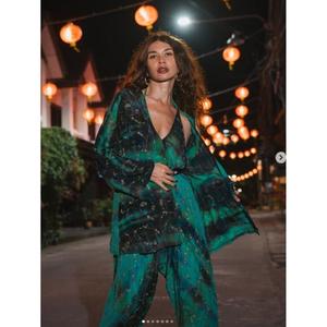 Combinaison élégante pour femmes, style bohème, broderie florale, sans manches, col en V, longueur intégrale, coupe ample, printemps été, en rayonne et coton transparent - Product Image 5