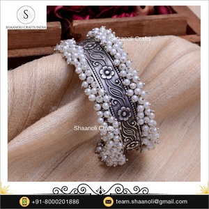 Joyería de boda india para mujer, juego de brazaletes Kada ajustables de latón hechos a mano con acabado de pulido antiguo Chapado en plata - Product Image 2