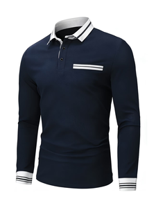 เสื้อโปโลผู้ชายสีสันตัดกันแบบใหม่ขายดี มาพร้อมดีไซน์กระเป๋าหลอก ผลิตจากผ้าเนื้อนุ่ม เหมาะสำหรับกิจกรรมกลางแจ้ง - Product Image 2