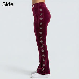 กางเกงเลกกิ้งเอวสูงทรงขาบานประดับดาวคริสตัลสีม่วง ยืดได้ แฟชั่นสตรีทแวร์ ทรงพรีเมียม - Product Image 4