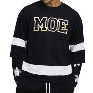 Camiseta de algodón grueso para hombre, estilo streetwear, con paneles de rayas en contraste y logo aplicado, venta al por mayor OEM - Product Image 3