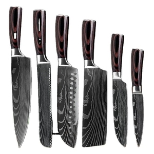 Ensemble de couteaux de cuisine en acier au carbone, 5 pièces, forgés à la main, manche en bois, durables, multifonctionnels, pour un usage quotidien - Product Image 1