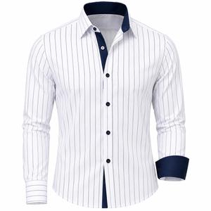 Chemise habillée pour homme, coupe classique, manches longues, couleur unie, tenue de travail décontractée avec poche, chemise formelle pour homme en tissu popeline - Product Image 1