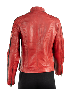 Veste de course en cuir rouge pour femme, style Cafe Racer, veste de motard, rayures blanches, coupe slim, vintage, moto - Product Image 4