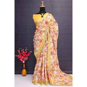 Saree à imprimé numérique Floral Design Belle robe de soirée - Product Image 1