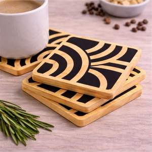 Sous-verres en bois naturel écologiques, motif feuille de Monstera, sous-verres creux pour boissons, ensemble de sous-verres décoratifs modernes, sous-verres ronds en bois pour tasses - Product Image 6