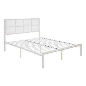Letto matrimoniale con piattaforma e testiera in finto canna bianca, stile casual costiero, 1 letto in metallo con contenitore - Product Image 6