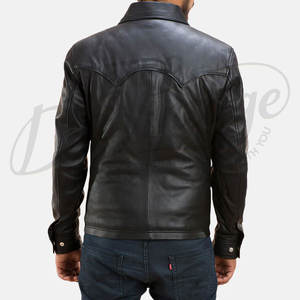 Chaqueta Trucker de Cuero Genuino Negro Premium para Hombre - Abrigo Estilo Western de Piel de Oveja Genuina con Corte Ajustado y Botones a Presión - Product Image 6