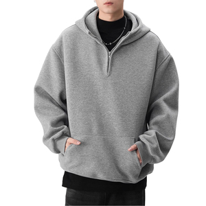 เสื้อฮู้ดดี้พรีเมียมผ้าฝ้าย 100% แบบซิป ¼ ตัว  ลำลอง สกรีนลายได้ตามสั่ง สวมใส่สบาย ยูนิเซ็กซ์ ขายส่งจำนวนมาก รับสกรีนโลโก้ส่วนตัว - Product Image 1