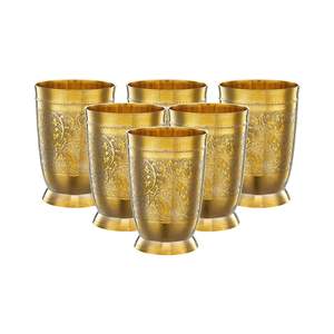 Pure Brass <b>Glass</b> Tumbler with Embossed Design Traditional Water <b>Glass</b> for Daily Use <b>Drinkware</b> - Product Image 6