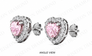 Pendientes románticos con diamantes rosas en forma de corazón en oro blanco de 18 quilates con brillantes diamantes redondos en forma de halo para un diseño de lujo atemporal. - Product Image 2
