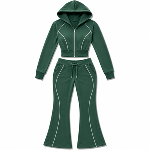 Low MOQ custom fleece jogger tracksuit women elastic waistband joggers kangaroo pocket <b>hoodie</b> - Product Image 4