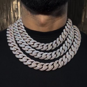 Cadena Cubana de Plata 925 con Incrustaciones de Moissanita de 20 mm y 4 Filas, Joyería Hip Hop de Alta Calidad para Hombre, Cadena Cubana con Certificado GRA - Product Image 1