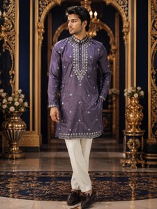 AARIKA TEXTILE – Nouvelle collection de pyjamas et kurta de luxe en soie pure brodée pour homme, avec travail au fil métallisé, idéale pour les mariages traditionnels et les occasions festives, livraison rapide - Product Image 5