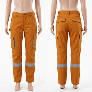 Women <b>Work</b> <b>Pant</b> 65 Polyester 35 Cotton Twill 245 GSM Orange Reflective <b>Cargo</b> Panel Custom Embroidery Print Woven Label - Product Image 1