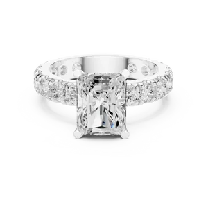 Bague de fiançailles en diamant de laboratoire taille radiant 3 carats, or massif 18 carats, certifiée IGI, avec large bande d'éternité accentuée, VVS E-F - Product Image 5
