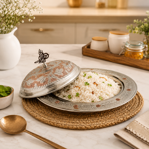 Plat de service artisanal en cuivre et argent allemand avec couvercle en dôme, plateau de service alimentaire de luxe, cloche décorative pour buffet, hôtel - Product Image 4