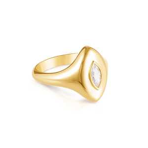 Marquise Lab Grown Diamond Signet Pinky <b>Ring</b> 14K 18K Solid Gold Minimalist Bezel Set Statement <b>Dome</b> <b>Ring</b> Factory Price Wholesale - Product Image 1
