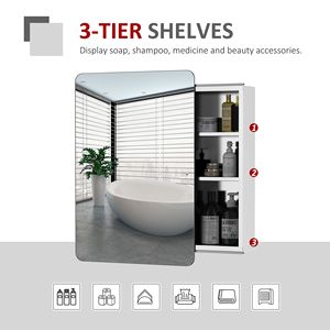 Organizzatore da Parete a Specchio in Acciaio Inox 18"x26" Armadietto a 3 Ripiani con Porta Scorrevole per Bagno - Product Image 5