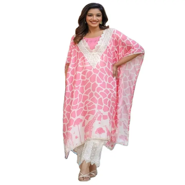 Latest Fancy Designer Stitched Cotton Kaftan Pent Set| Occasional Dresses For Women| Functional Outfit Wholesaler From India