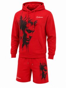 4FORCE <b>Men's</b> Red <b>Hoodie</b> & <b>Shorts</b> <b>Set</b> Fleece Printed Face Design Casual Autumn Wear <b>Men</b> Hoodies & <b>Shorts</b> - Product Image 5