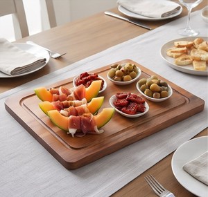 Planche à découper en bois avec rainure pour les jus, grain de bois naturel, bloc de découpe rectangulaire - Product Image 5