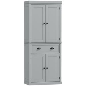Dispensa per Alimenti Autoportante in Truciolato Grigio e Metallo con Ripiani e Ante - Product Image 1