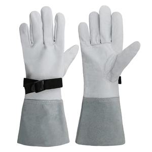 Gants de soudage longs en cuir de vachette et de chèvre, conception épaisse et protectrice avec protection continue pour le soudage - Product Image 1