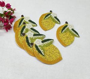 Plateaux à cocktails en tissu faits main avec des perles en forme de feuilles de citron, accessoires de bar réutilisables, écologiques, lavables, design original de luxe, jaune - Product Image 3
