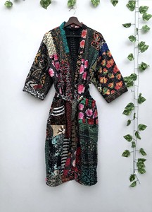 Handmade Silk Kantha Vintage Floral Breathable Soft 100% Cotton Kimono Robe Patchwork Jacket - Product Image 4