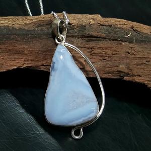 Colgante Ovalado de Ágata Azul Natural con Engaste de Plata de Ley 925, Hecho a Mano, Estilo Bohemia - Product Image 1